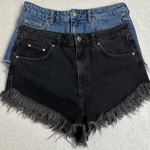 Bundle Summer Topshop Moto KIRI Black and Blue Jean Shorts with Distressed Hem